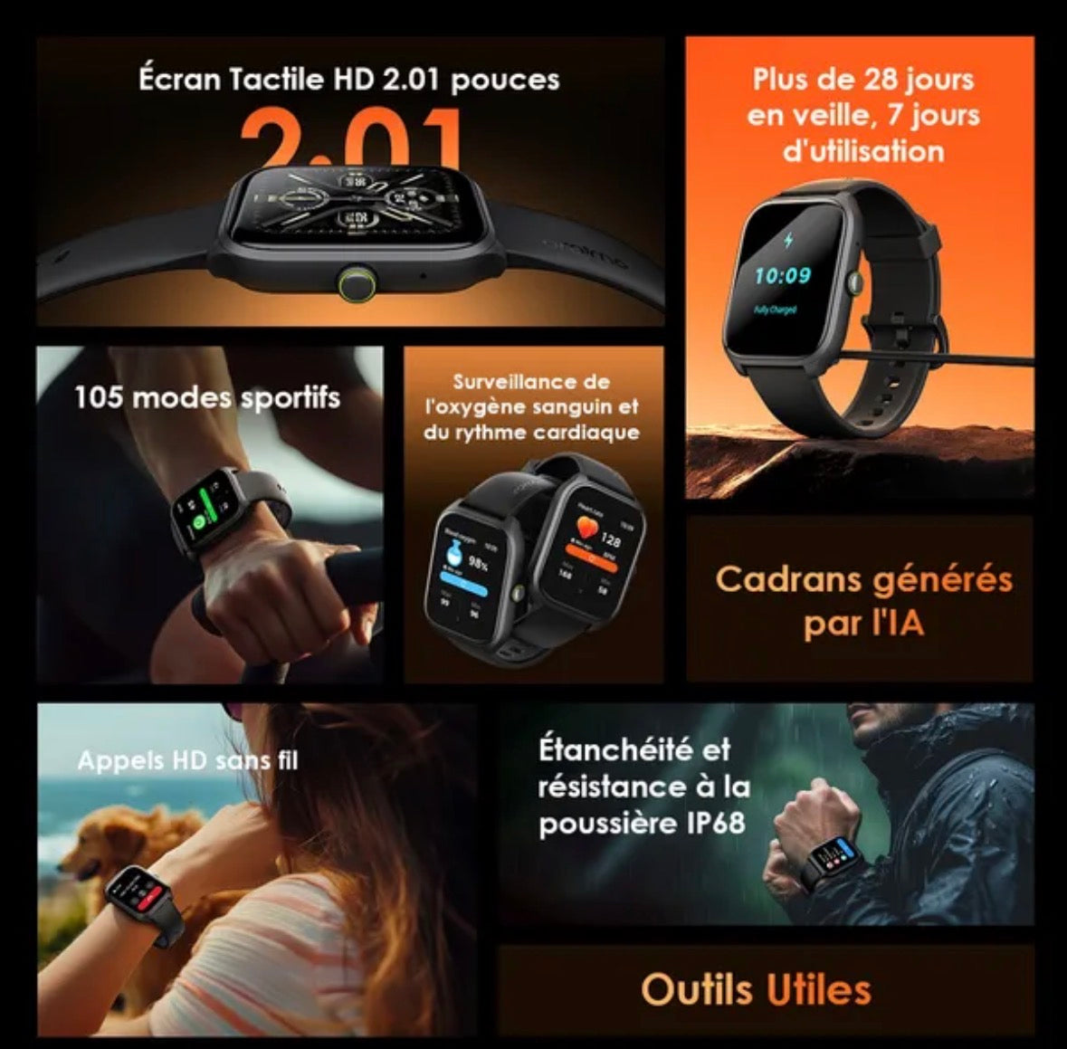oraimo Watch 5 Lite Montre intelligente IP68 HD 2,01 pouces