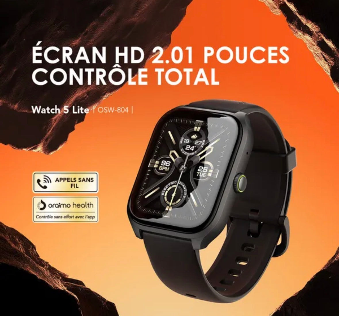 oraimo Watch 5 Lite Montre intelligente IP68 HD 2,01 pouces